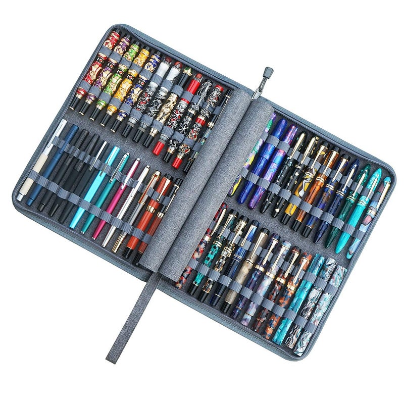 erofa 48 Slots Gray Fountain Pen Case, Canvas Pen Holder Display Pouch Bag Storage Large Capacity Water Resistant - Image 4